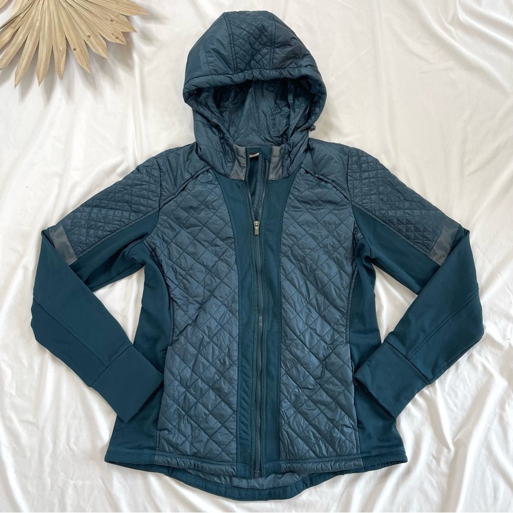 Athleta Womens Quilted Hooded Jacket in Deep Teal - Picture 2 of 7